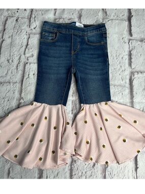 Pink Bumble Bee Flare Pants upcycled Toddler jeans girls 4t